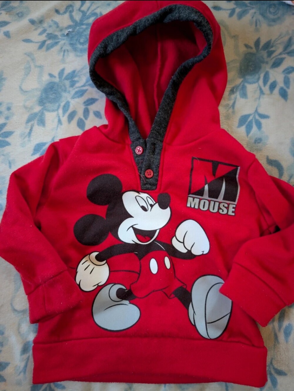 Disney Red Mickey Mouse Hooded Sweatshirt with Black Trim